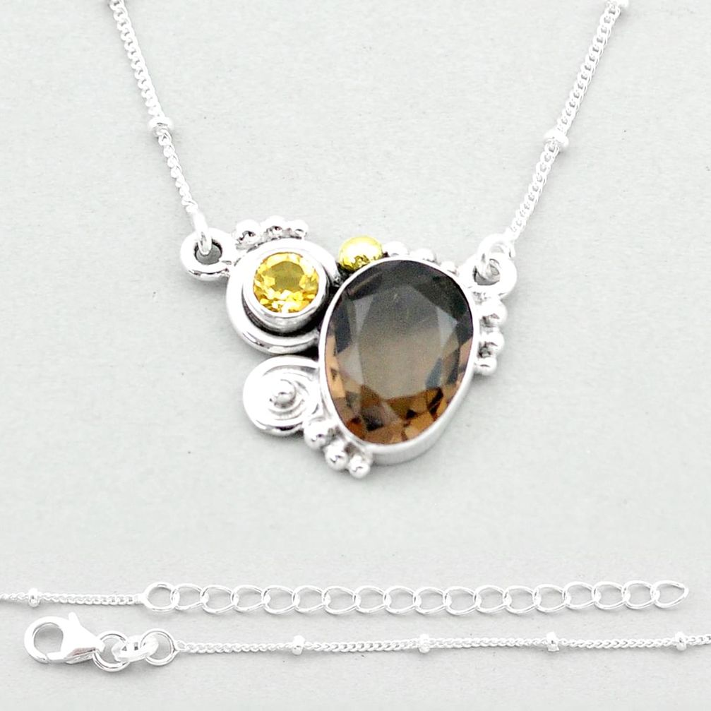 925 silver 7.16cts faceted brown smoky topaz citrine gold necklace u40232