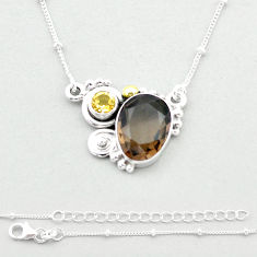 925 silver 7.16cts faceted brown smoky topaz citrine gold necklace u40232