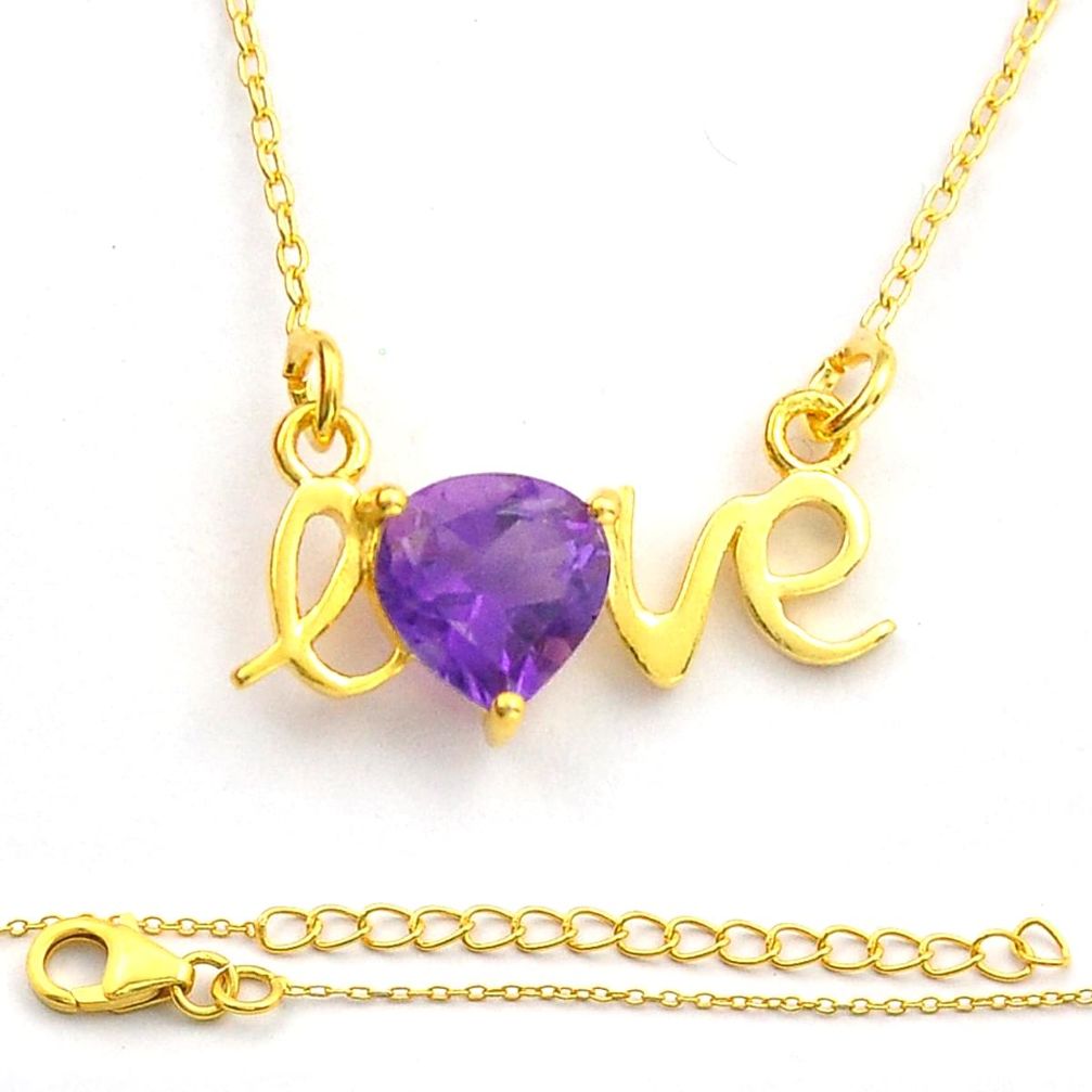 Clearance Sale- 925 silver 2.37cts faceted natural amethyst gold love charm necklace y20064