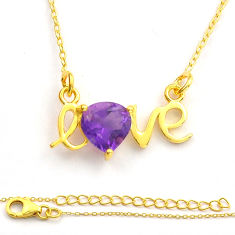 925 silver 2.37cts faceted natural amethyst gold love charm necklace y20064