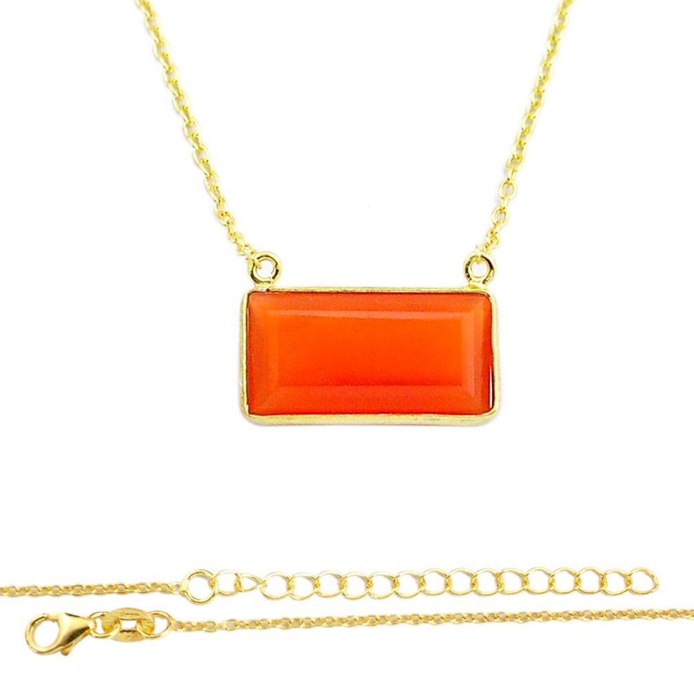 925 silver 4.59cts faceted natural cornelian (carnelian) gold polished necklace u55949