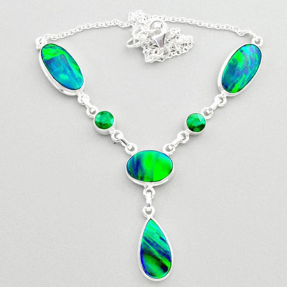 925 silver 22.84cts fine northern lights aurora opal emerald necklace t45244