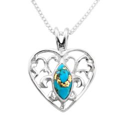 925 silver 2.13cts fleur-de-lis copper turquoise 18 inch chain necklace t89455