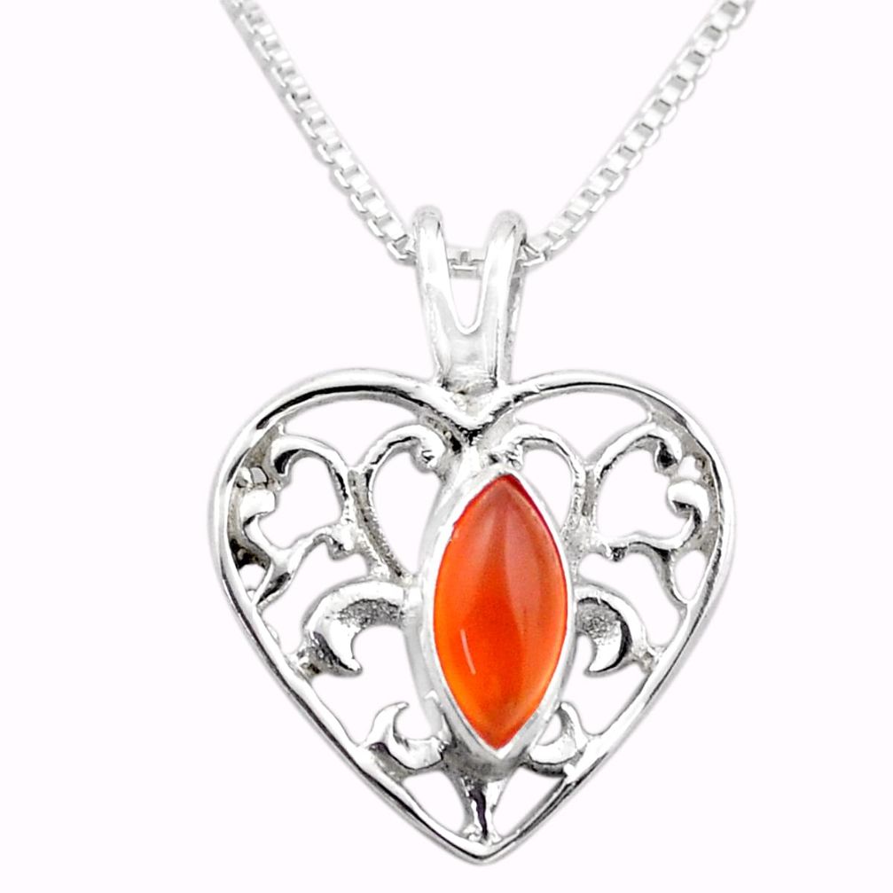 925 silver 2.12cts fleur-de-lis orange cornelian 18 inch chain necklace t89450