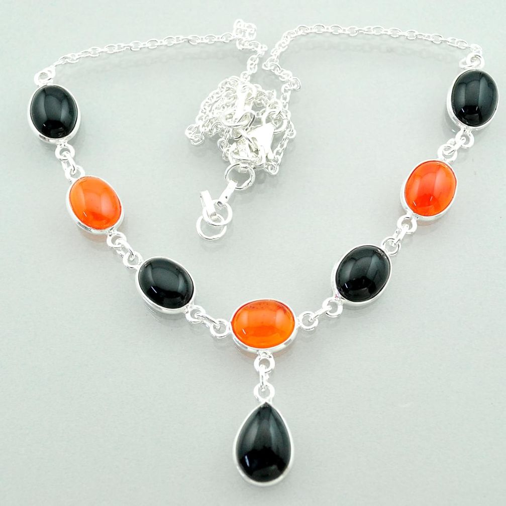 925 silver 32.07cts halloween natural black onyx cornelian necklace t57605