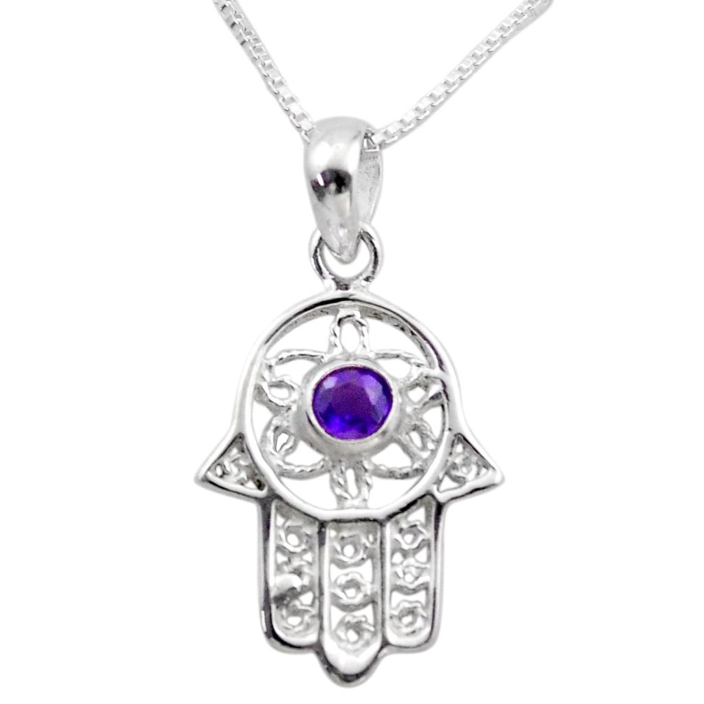 925 silver 0.38cts hand of god hamsa amethyst 18 inch chain necklace t89296