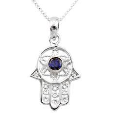 925 silver 0.39cts hand of god hamsa labradorite 18 inch chain necklace t89298