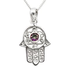 925 silver 0.32cts hand of god hamsa rainbow topaz 18 inch chain necklace t89312
