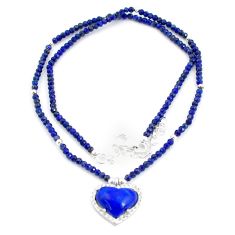 925 silver 23.15cts heart blue lapis lazuli beads necklace jewelry u30006