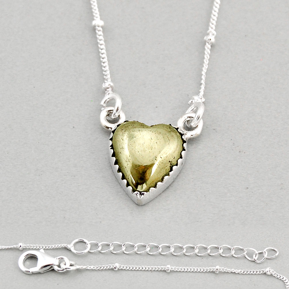 925 silver 6.30cts heart natural golden pyrite in magnetite necklace y71771