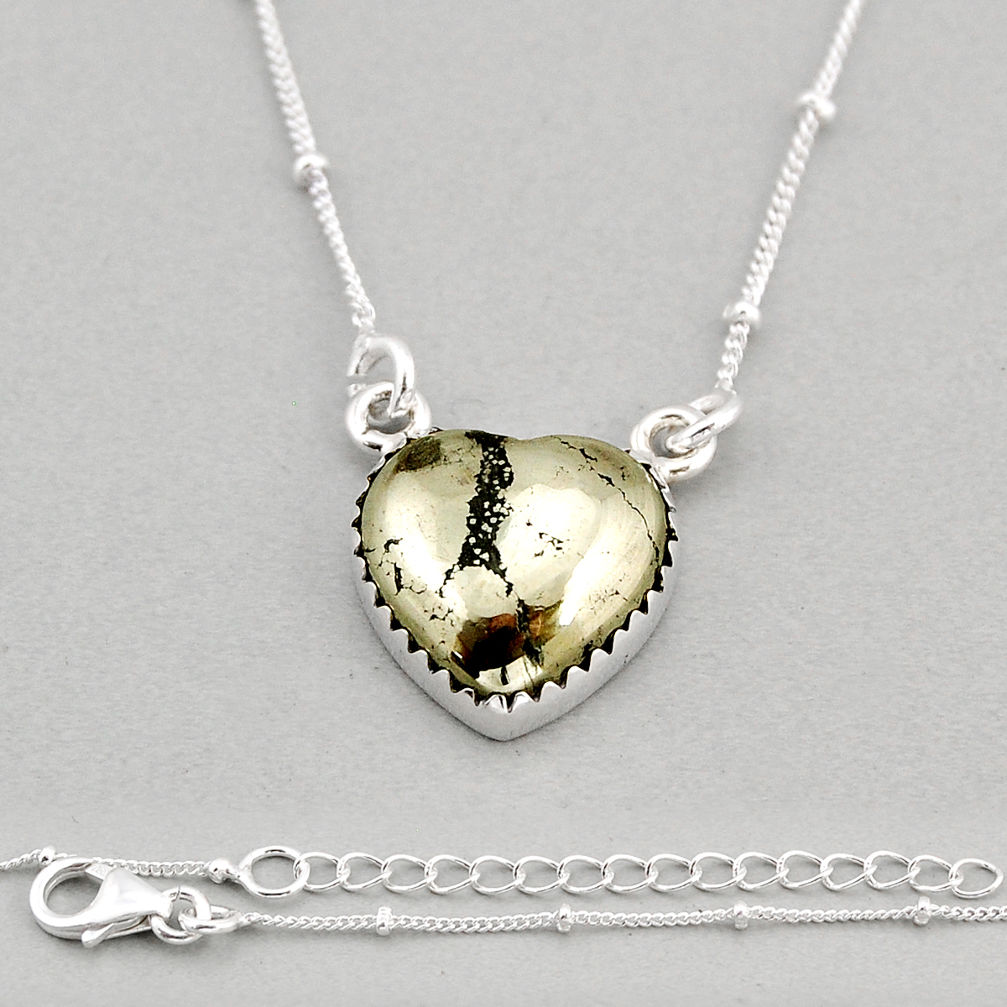 925 silver 10.99cts heart natural golden pyrite in magnetite necklace y71795