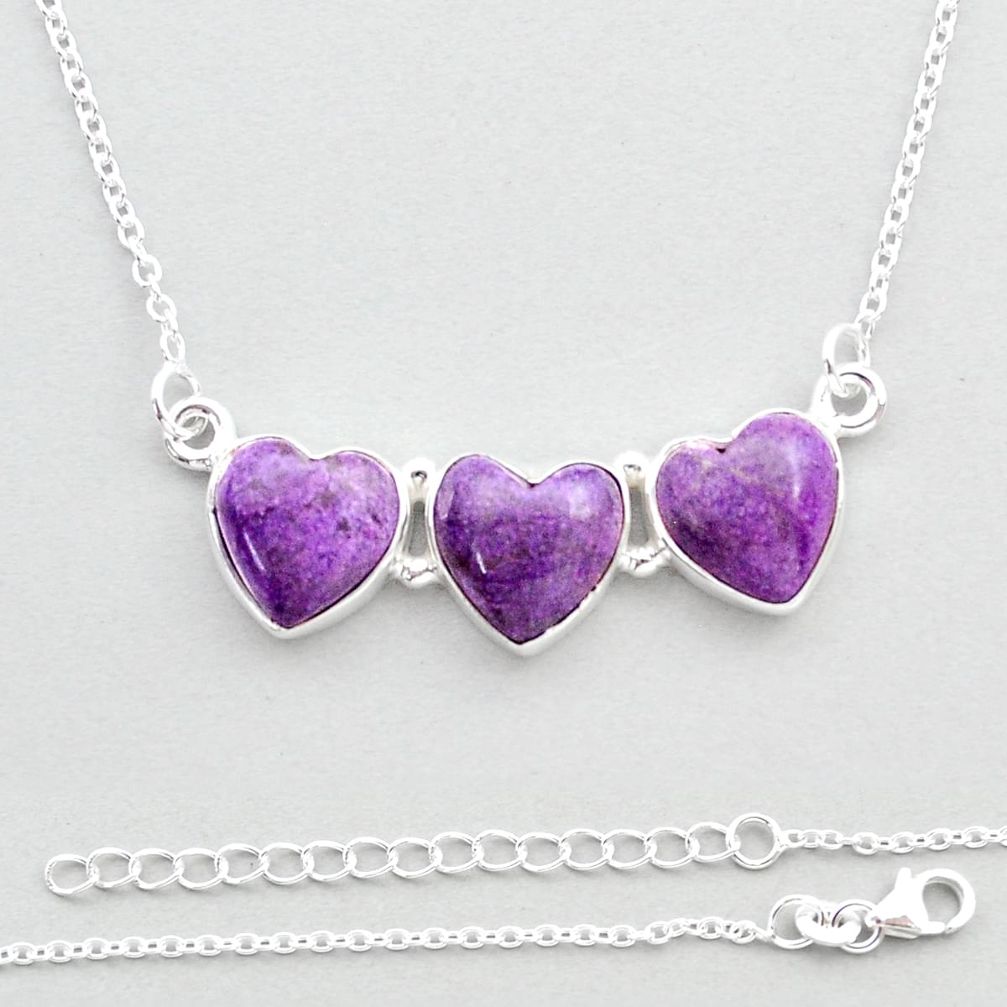 925 silver 15.60cts heart natural purple purpurite stichtite necklace u51717