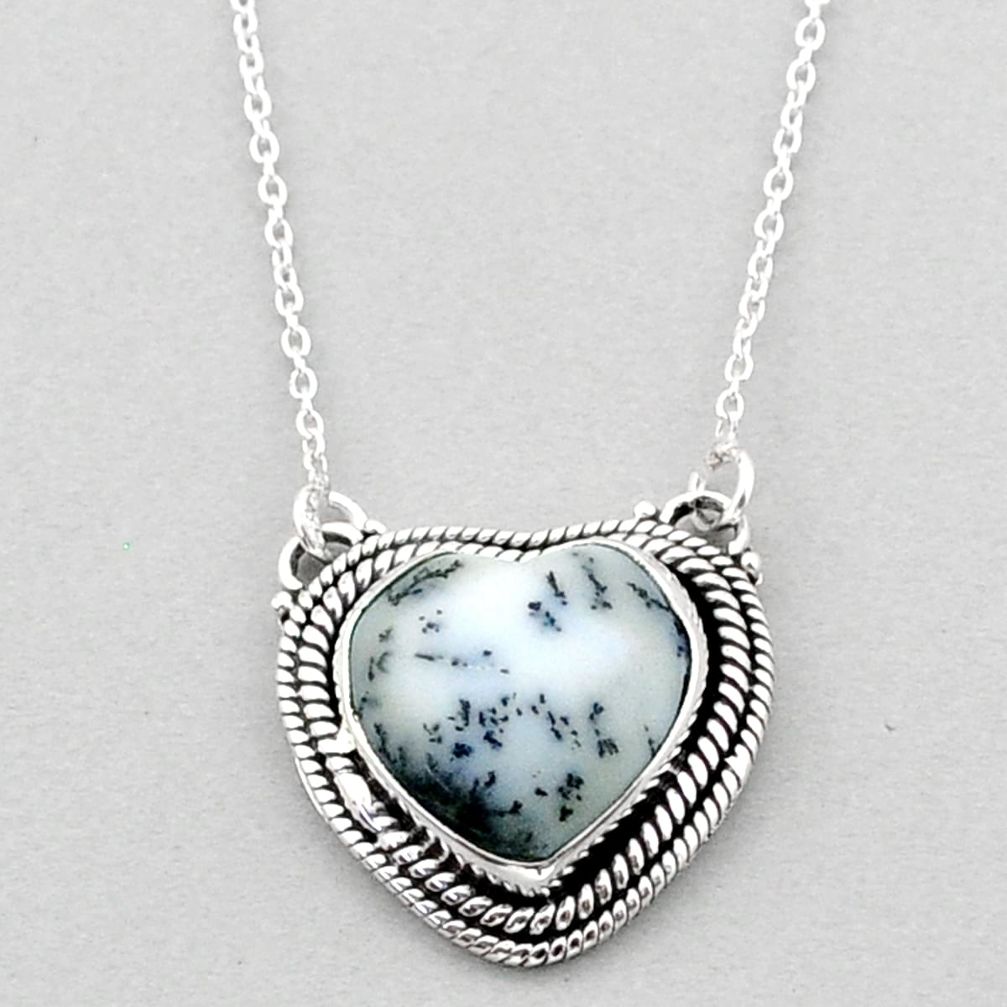 925 silver 9.65cts heart natural white dendrite opal (merlinite) necklace t93375