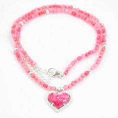 925 silver 30.59cts heart pink thulite crystal beads necklace jewelry u30008