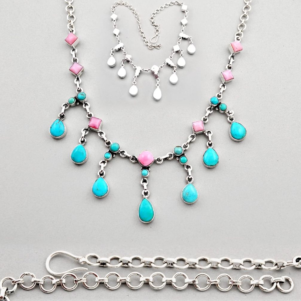 925 silver 32.55cts  turquoise queen conch shell opal necklace c34124