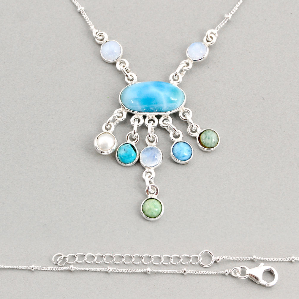 925 silver larimar pearl moonstone arizona mohave turquoise necklace y76570