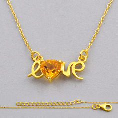 925 silver 2.43cts love charm natural yellow citrine heart gold necklace n26478