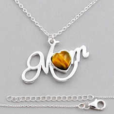925 silver 2.82cts mom charm natural brown tiger's eye heart necklace y25730