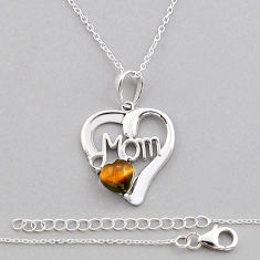 925 silver 2.44cts mom charm natural brown tiger's eye heart necklace y25733