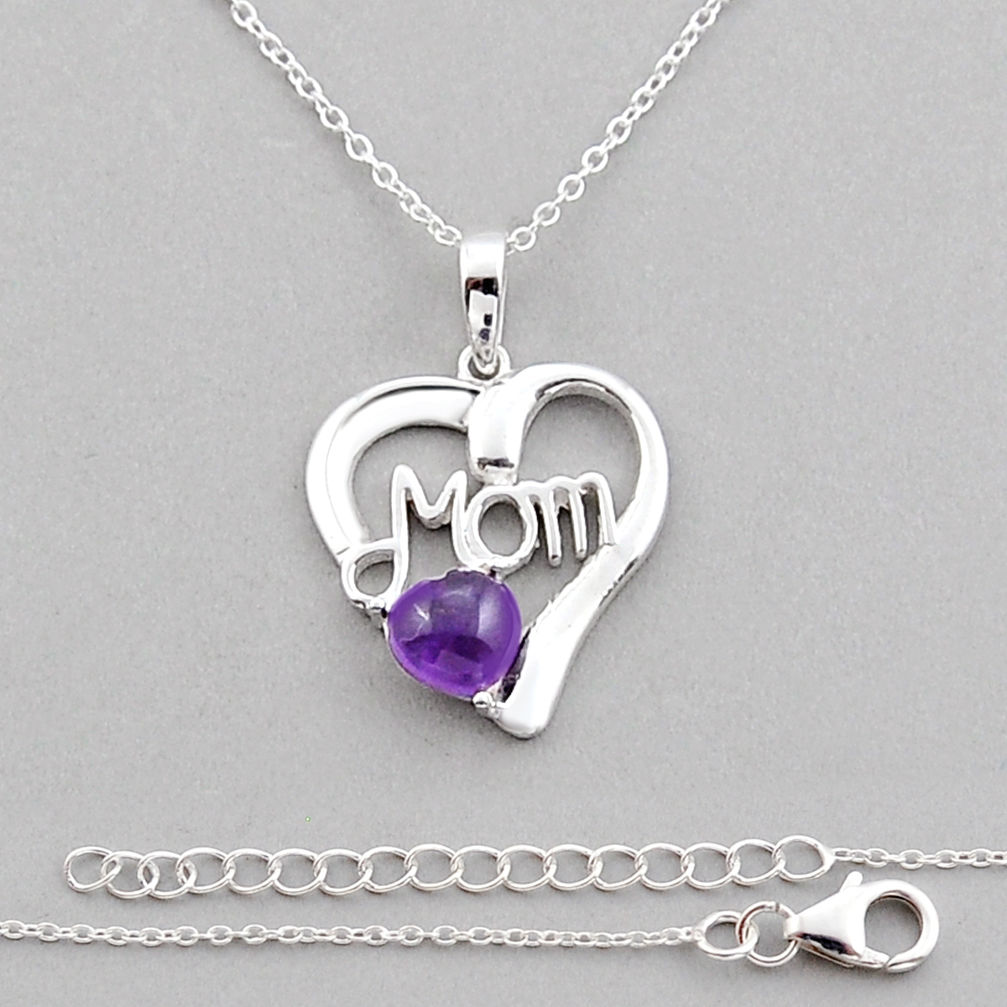 Clearance Sale- 925 silver 2.26cts mom charm natural purple amethyst heart shape necklace y25732