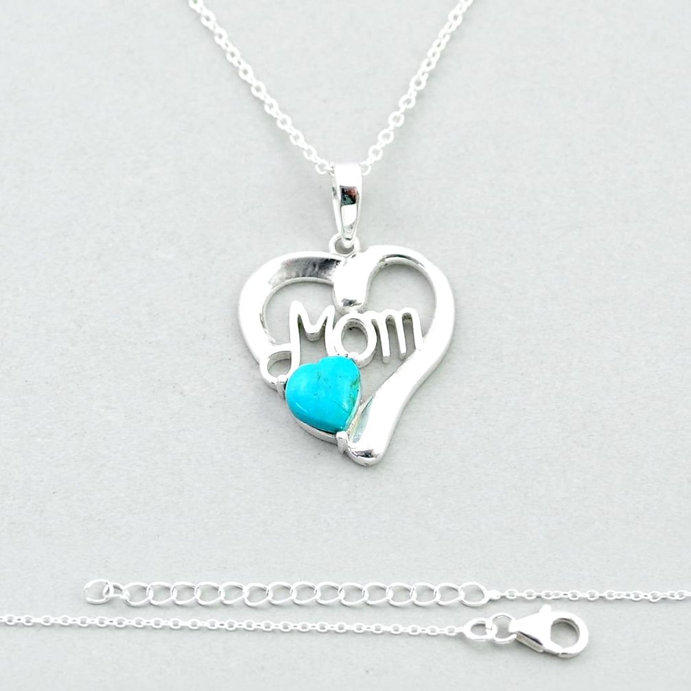 925 silver 2.48cts mom heart blue arizona mohave turquoise necklace u37200