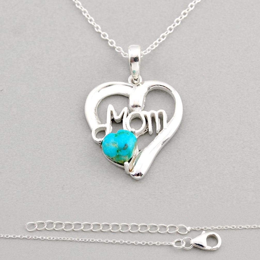 925 silver 2.42cts mom heart natural  turquoise necklace jewelry y93655
