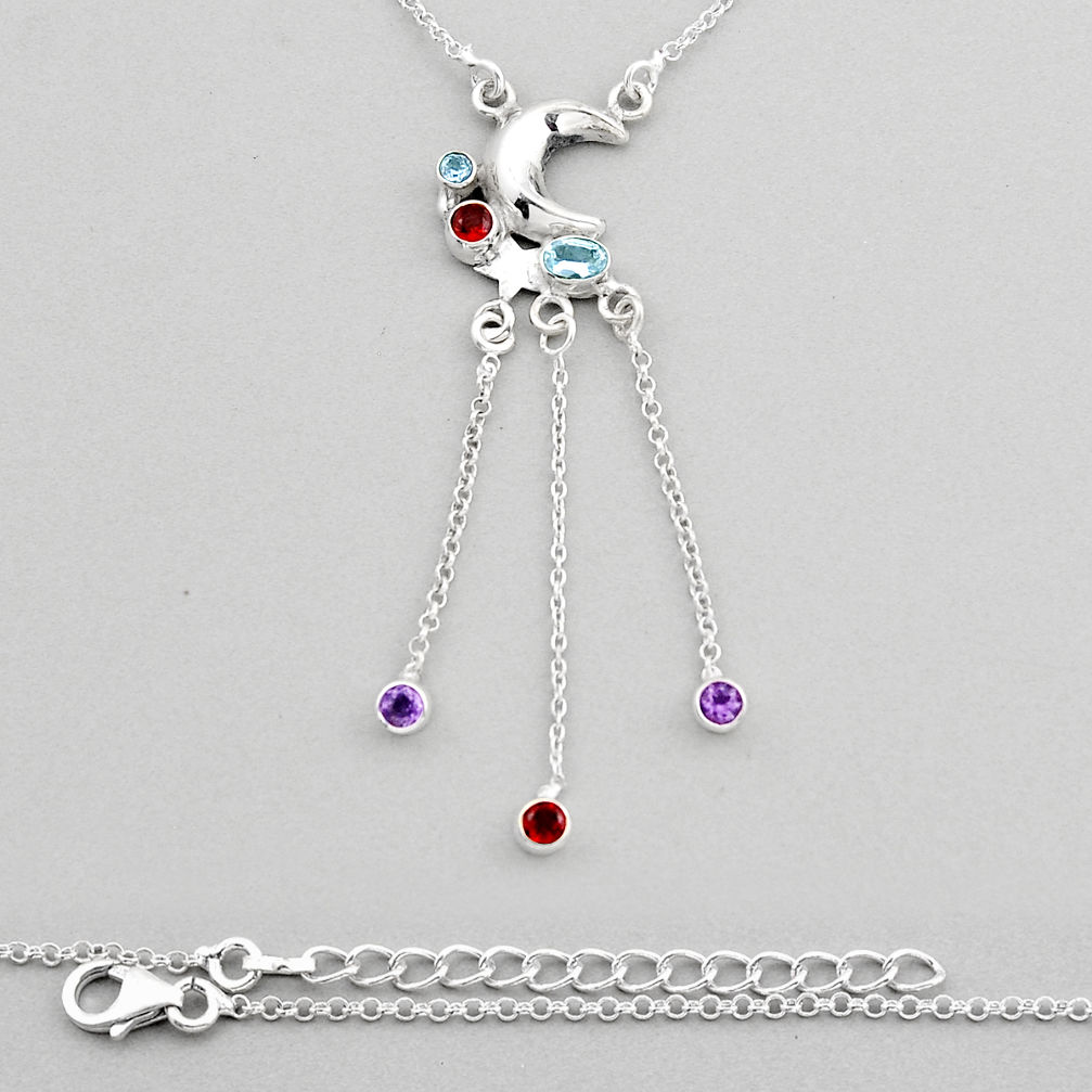 925 silver 4.69cts moon natural blue topaz amethyst red garnet necklace y94044
