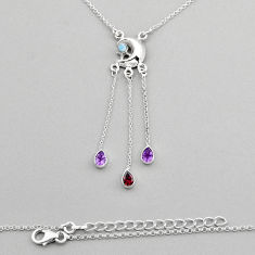 925 silver 4.45cts moon natural purple amethyst larimar garnet necklace y94024