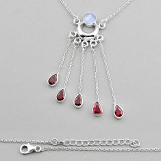 925 silver 10.46cts moon natural rainbow moonstone red garnet necklace y94072