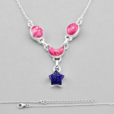 925 silver 16.67cts moon with star blue lapis lazuli thulite necklace n37720
