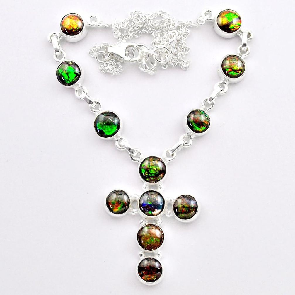 925 silver 34.06cts natural ammolite (canadian) cross handmade necklace t45339
