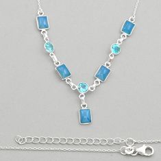 925 silver 13.30cts natural aqua chalcedony octagan blue topaz necklace y20117