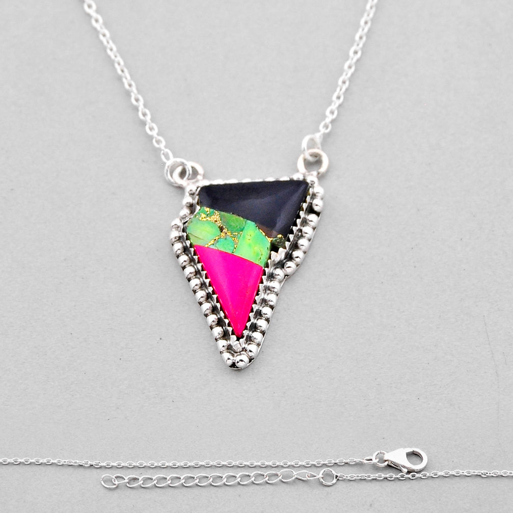 925 silver 14.45cts natural black onyx turquoise hot opal fancy necklace n53306