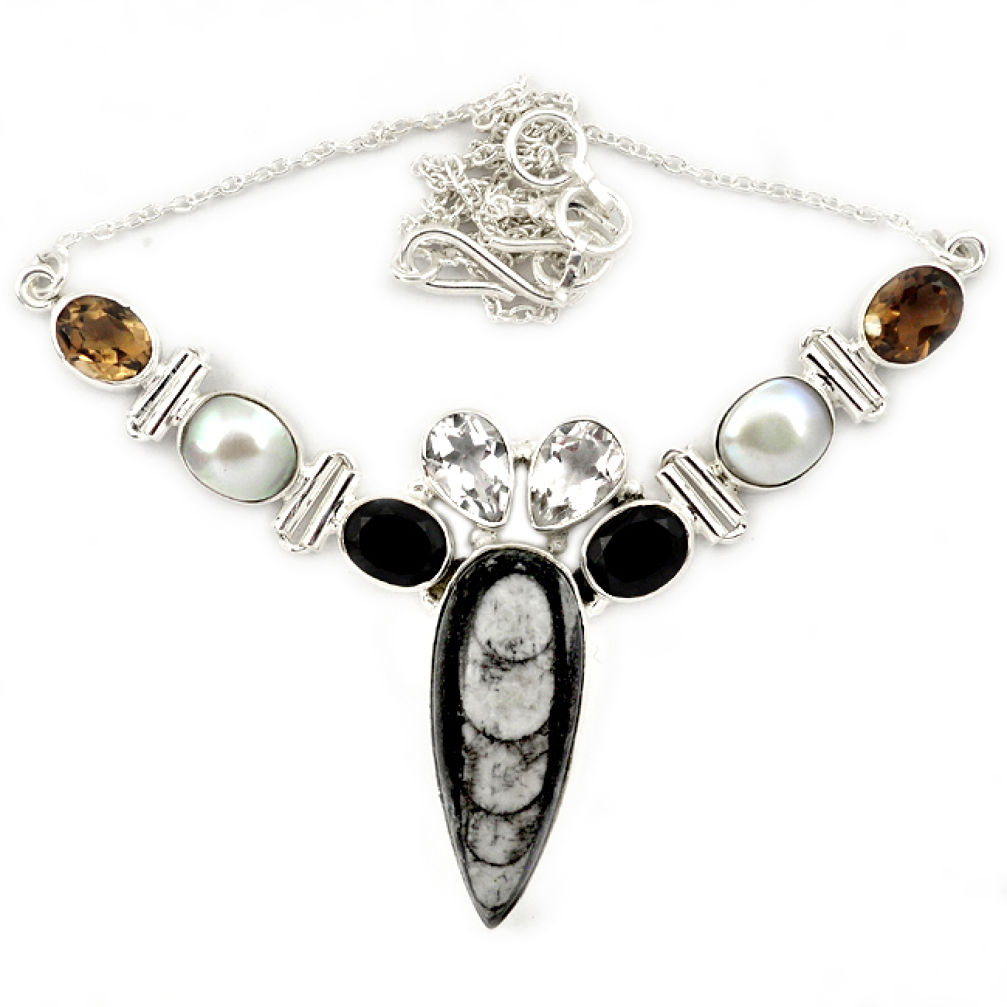 925 silver natural black pietersite (african) topaz onyx necklace jewelry j13327