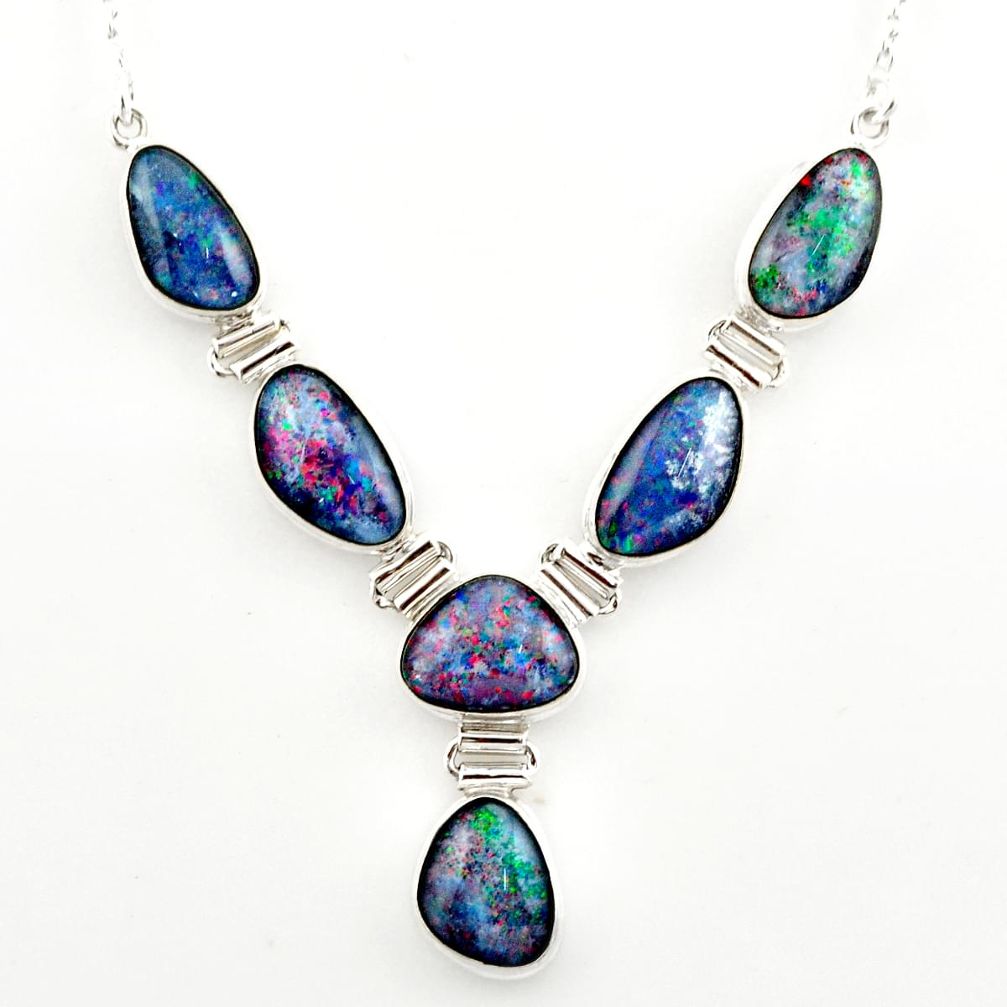 925 silver 39.69cts natural blue australian opal triplet fancy necklace r27484