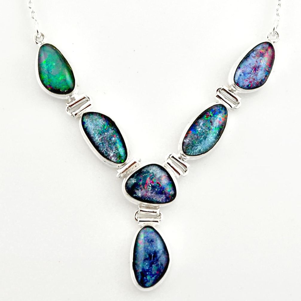 925 silver 39.31cts natural blue australian opal triplet fancy necklace r27487