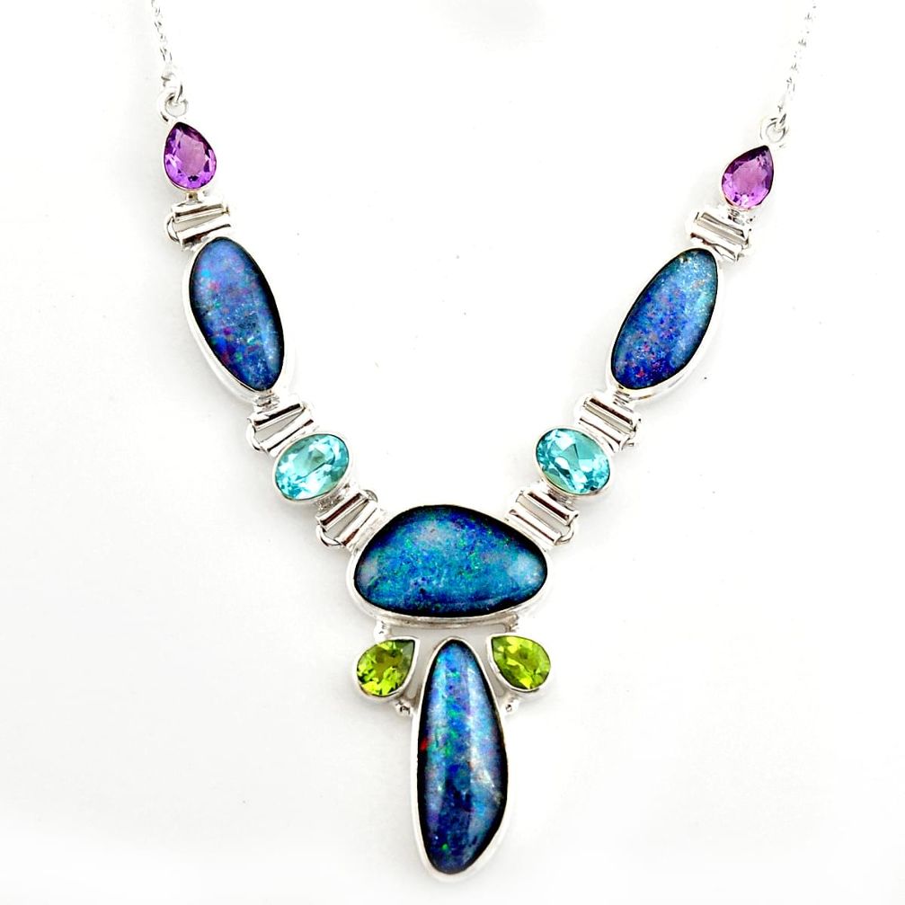 925 silver 45.01cts natural blue australian opal triplet topaz necklace r27492