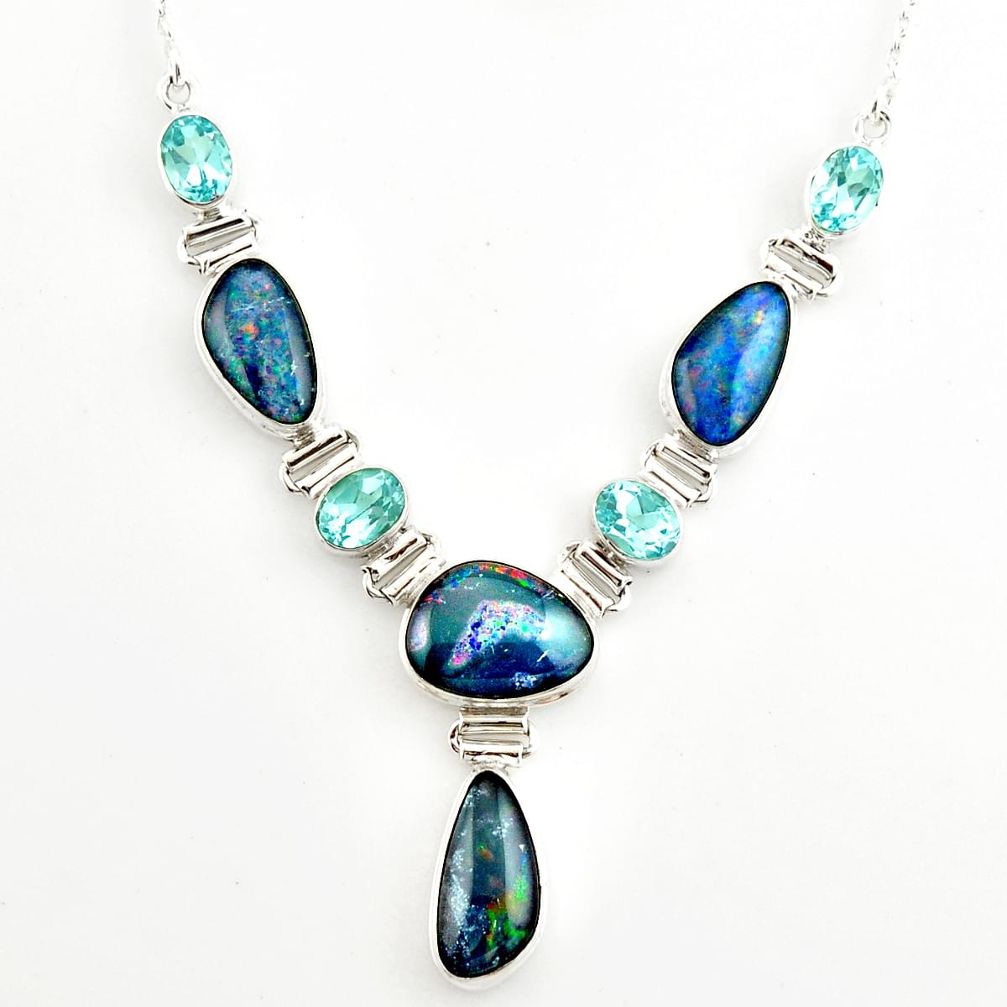 925 silver 42.29cts natural blue australian opal triplet topaz necklace r27495