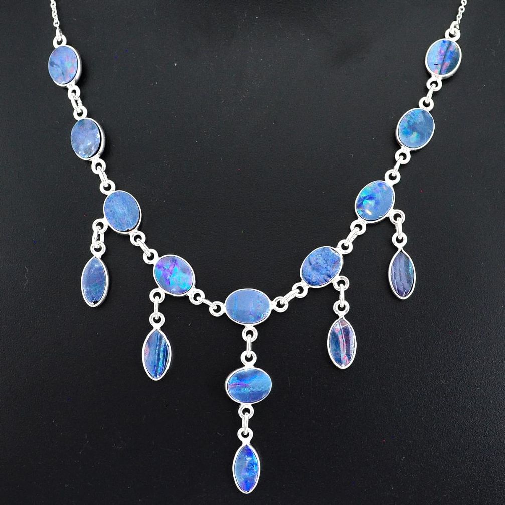 925 silver 25.07cts natural blue doublet opal australian necklace r94027