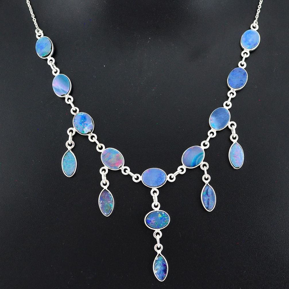 925 silver 25.23cts natural blue doublet opal australian necklace r94033