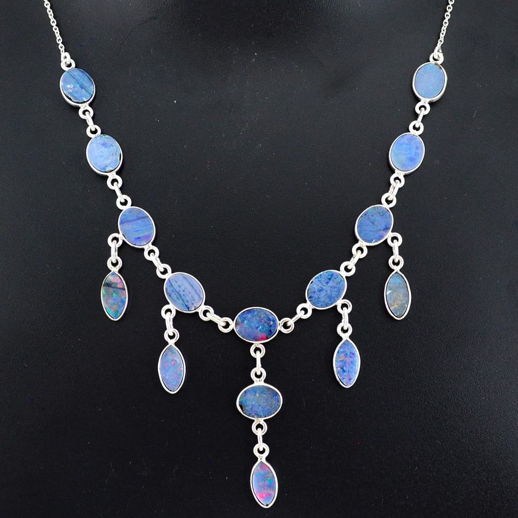 925 silver 24.67cts natural blue doublet opal australian necklace r94037