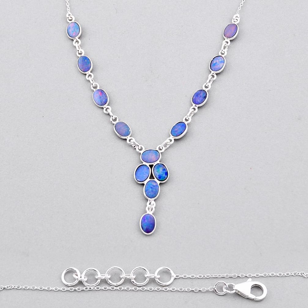 925 silver 12.94cts natural blue doublet opal australian oval necklace n32647