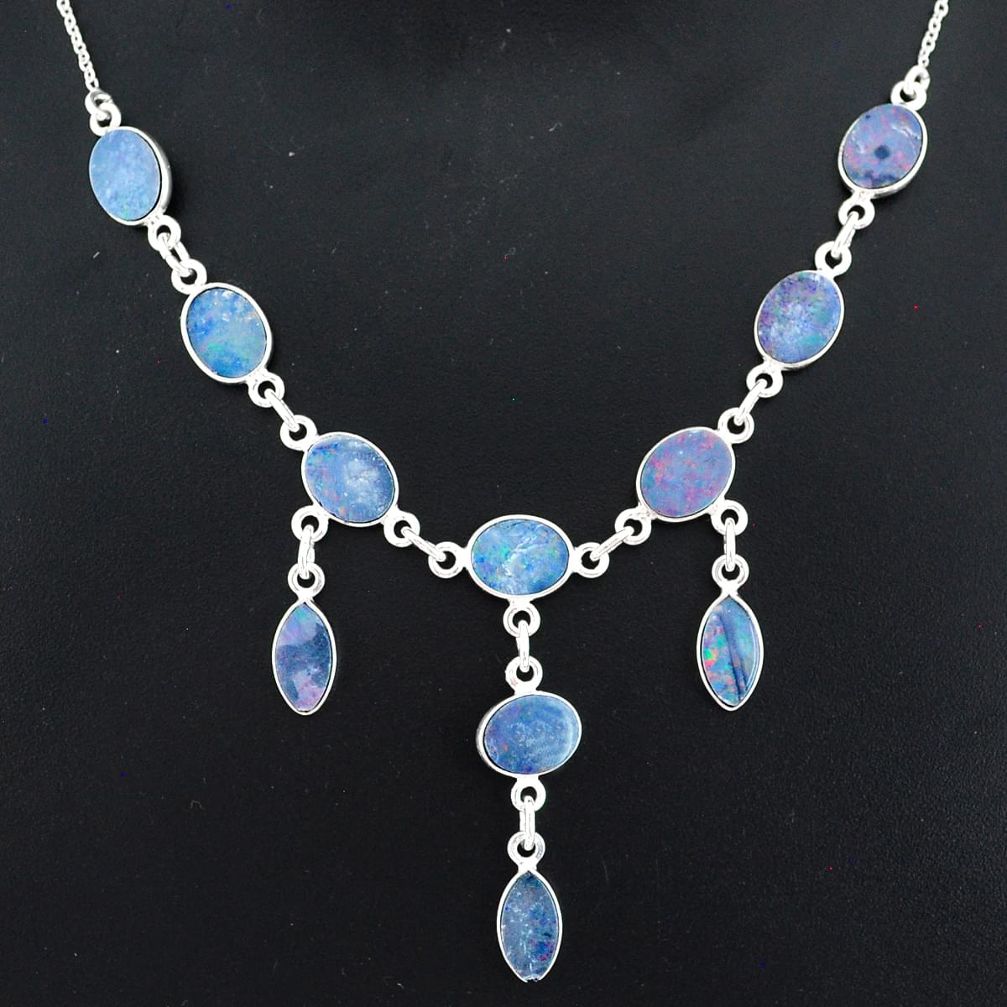 925 silver 20.72cts natural blue doublet opal australian oval necklace r94064
