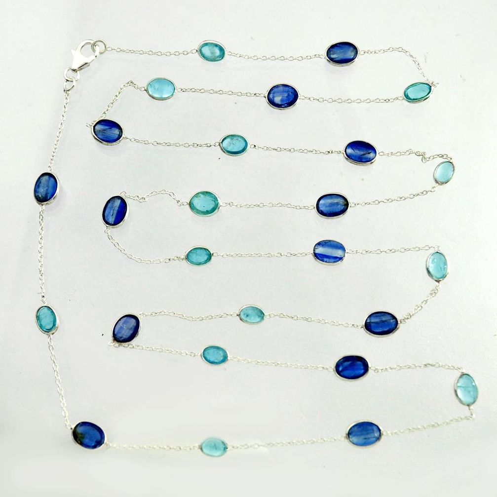 925 silver 26.25cts natural blue kyanite aquamarine chain necklace r31470