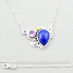 925 silver 6.58cts natural blue lapis lazuli pear amethyst gold necklace u40197