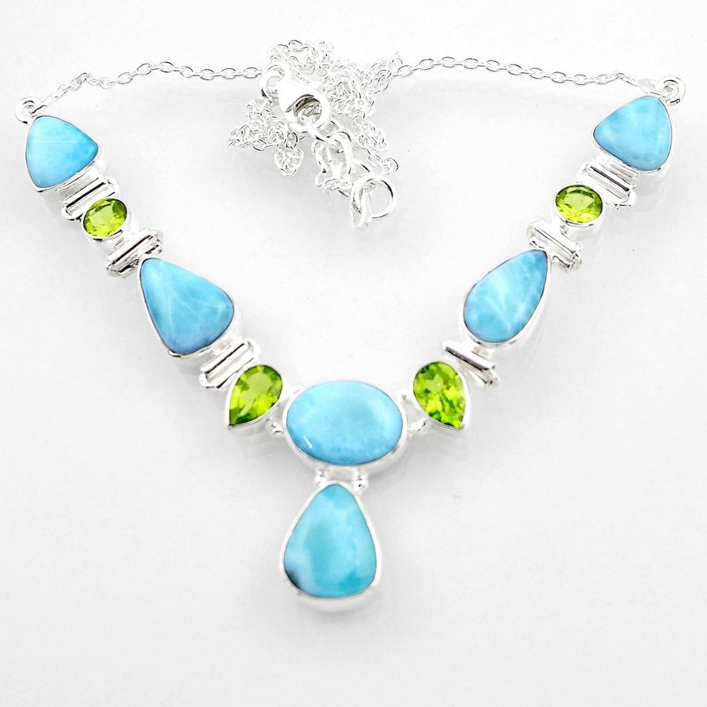 925 silver 37.13cts natural blue larimar peridot oval shape necklace r52247