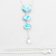 925 silver 17.73cts natural blue larimar white pearl necklace jewelry u50078