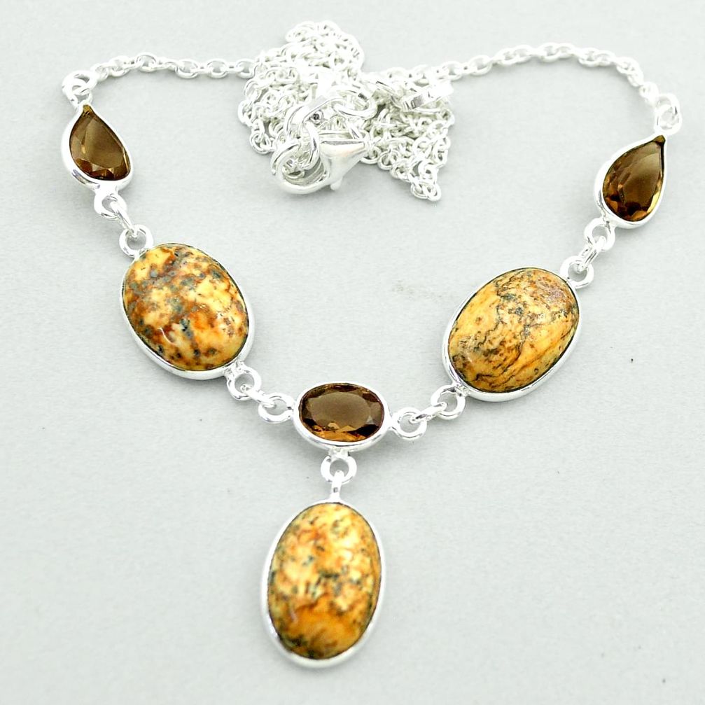 925 silver 23.69cts natural brown picture jasper smoky topaz necklace t54918