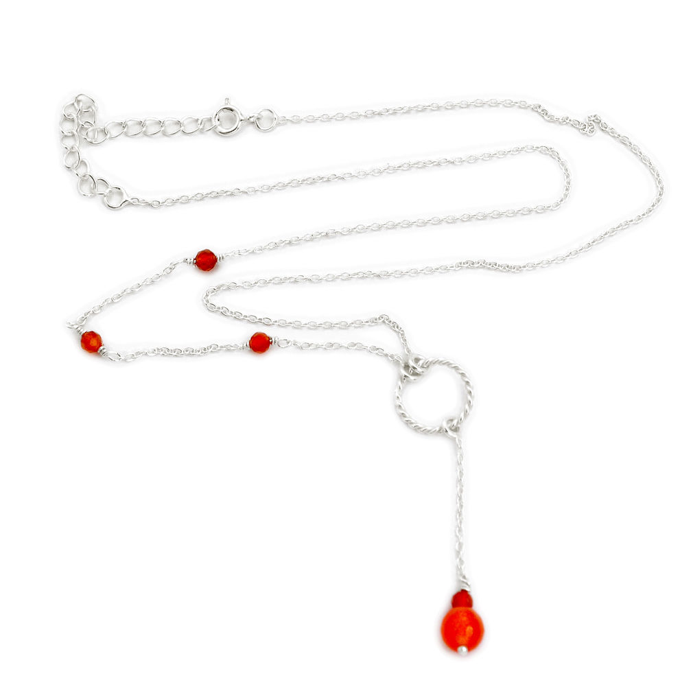 925 silver 3.21cts natural cornelian (carnelian) bead chain necklace u80356