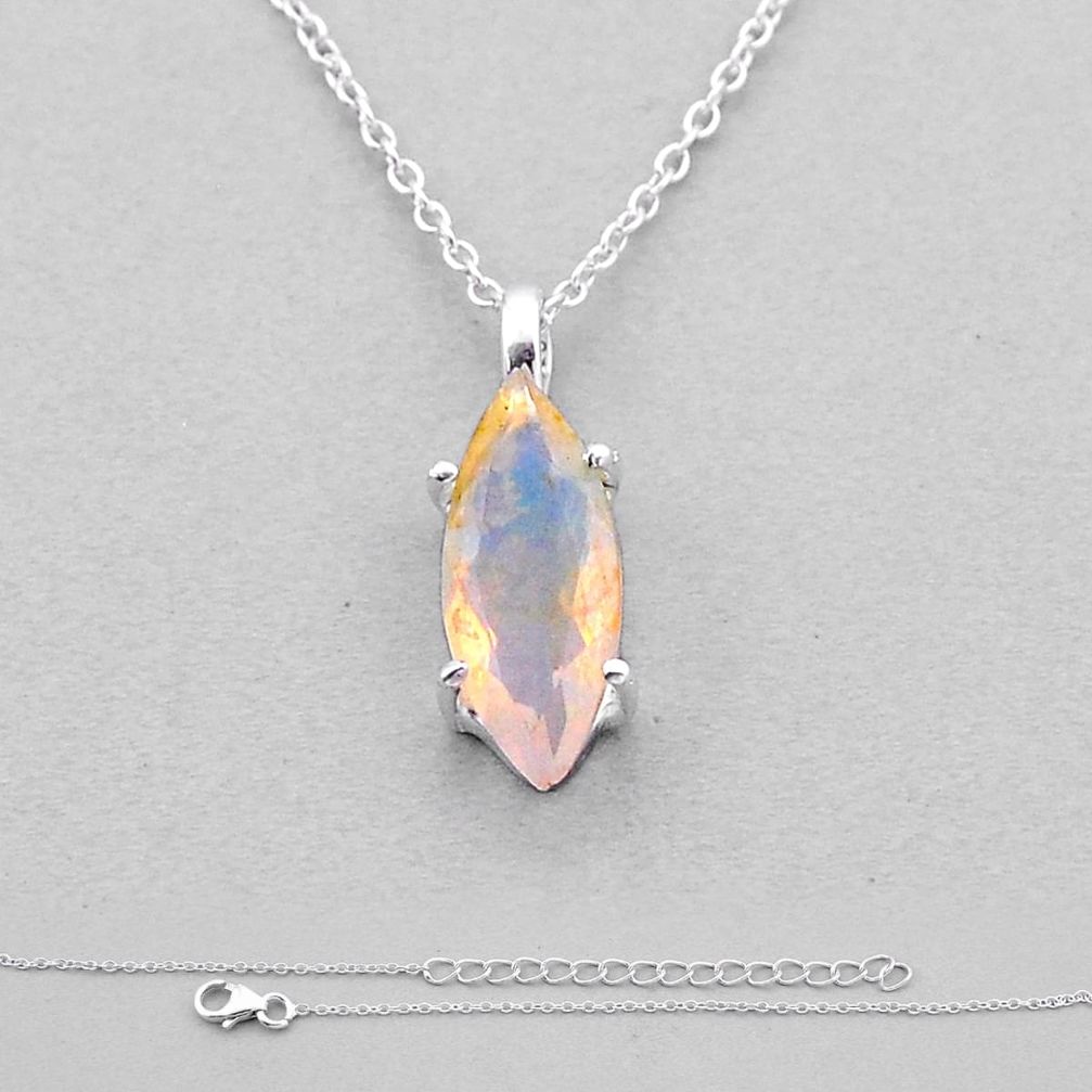 925 silver 4.57cts natural faceted ethiopian opal marquise necklace n43492